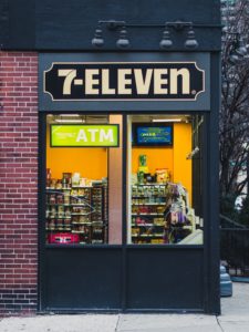 Exterior of 7-Eleven corner store