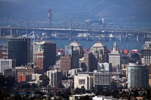 Oakland, California skyline and bridge