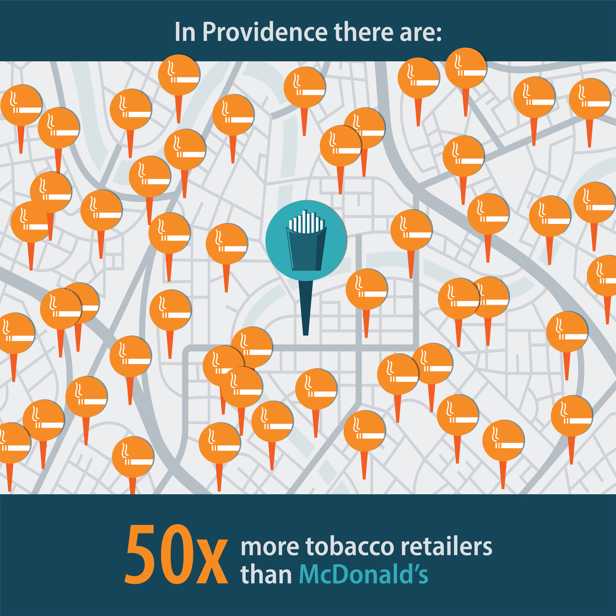 In Providence there are: 50 times more tobacco retailers than McDonald's