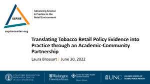 Translating tobacco retail policy evidence into practice through an academic-community partnership presentation title slide